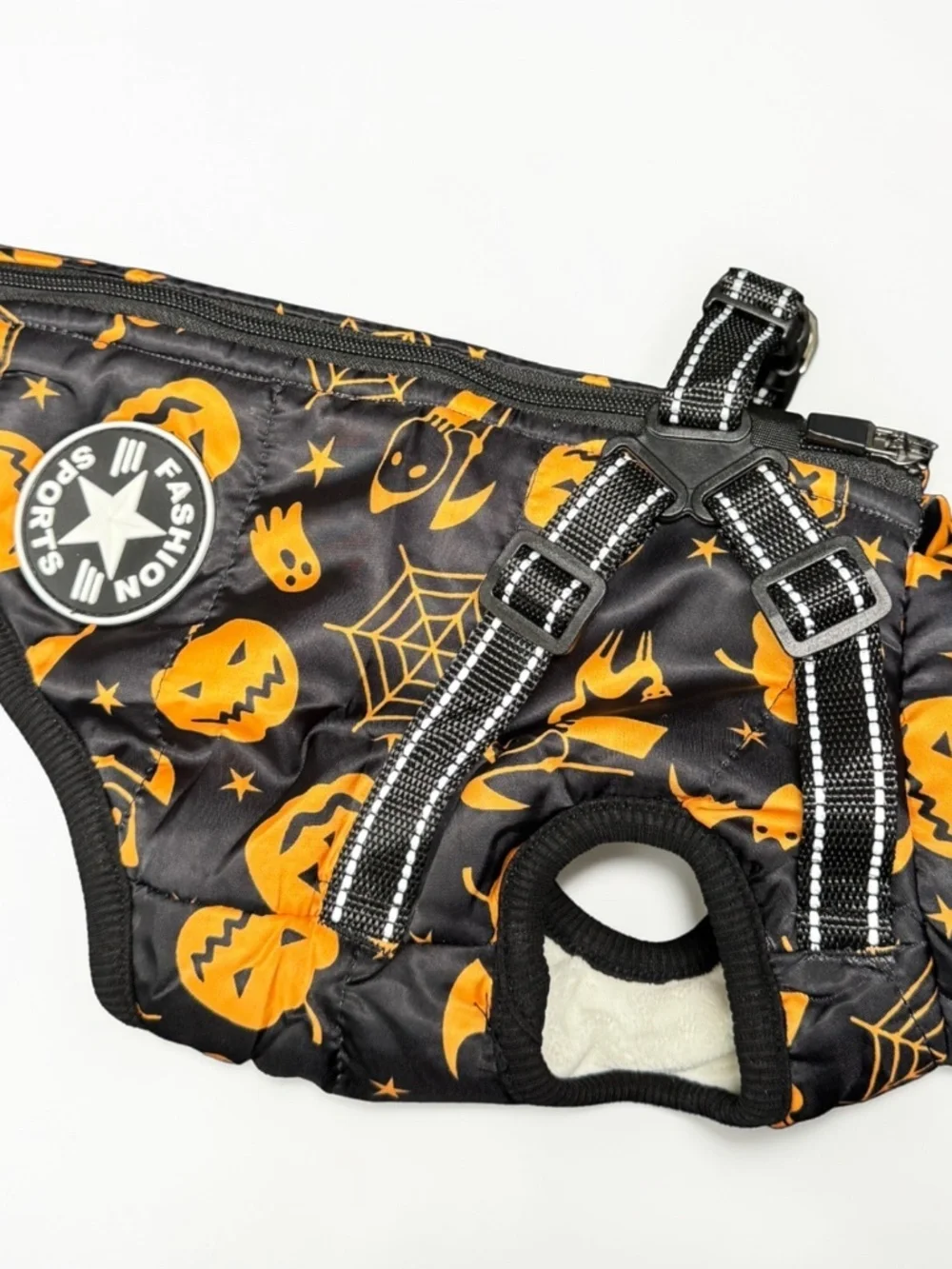 Halloween Dog Jacket Harness Small Pumpkin Reflective Fleece Lined NWOT